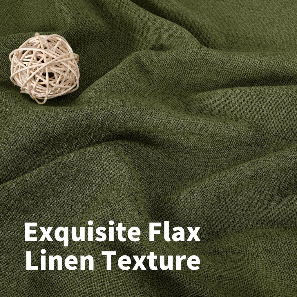 YoungsTex Olive Green Linen Curtains for Living Room 84 Inch Length, Semi Sheer Drapes with Rod