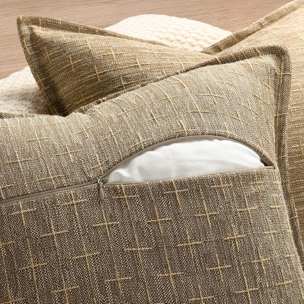 ZWJD Pillow Covers 26x26 Set of 2 Soft Polyester Textured Pillow Covers with Stylish Flange Edge