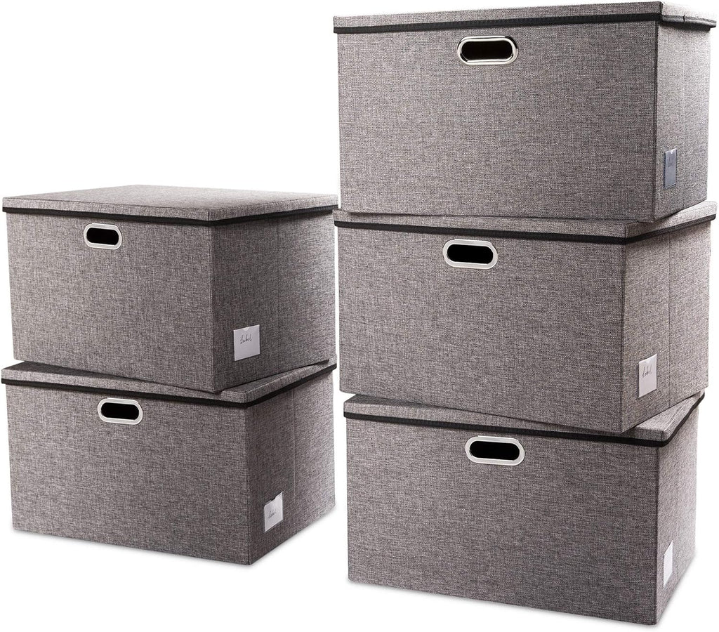 PRANDOM Extra Large Collapsible Storage Bins with Lids [5-Pack] Linen Fabric Foldable Storage