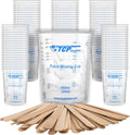 TCP Global 20 oz. (600ml) Graduated Plastic Mixing Cups - Box of 100 with 50 Mixing Sticks