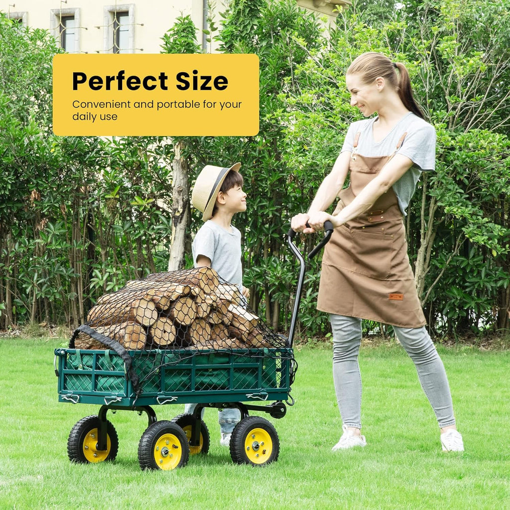 VIVOHOME Heavy Duty 400 Lbs Capacity Mesh Steel Garden Cart Folding Utility Wagon with Removable