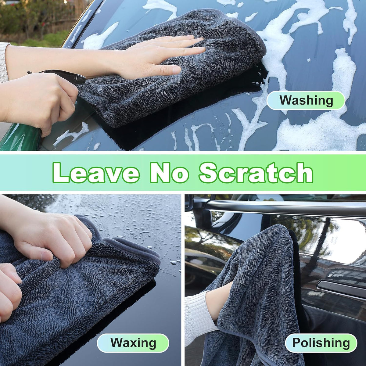 JOYMOOP Microfiber Towels for Cars, 3 Pack 35.4" x 23.6" Car Drying Towel, Dark Gray Reusable Car