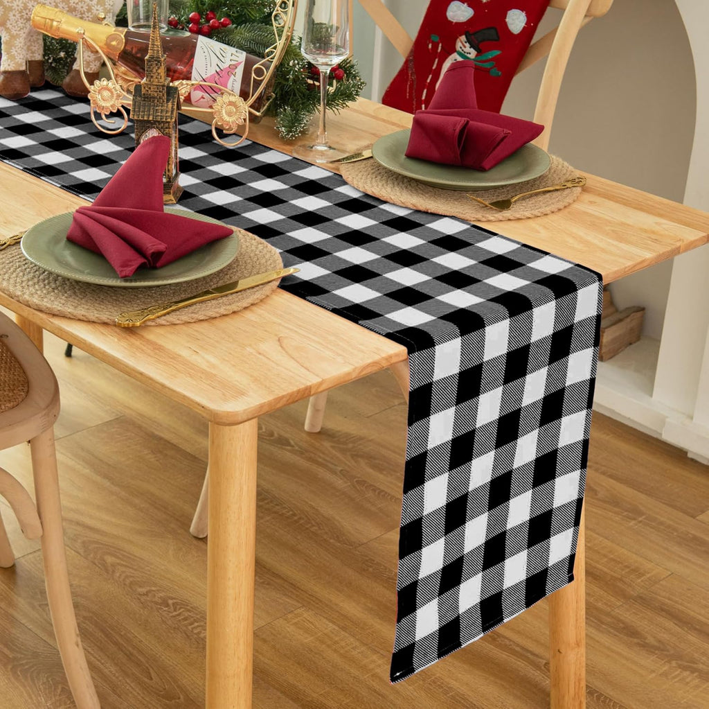 Waterproof Checkered Tablecloth Runner Fabric - Rectangle 12x108 Inch Classic Gingham Buffalo Plaid