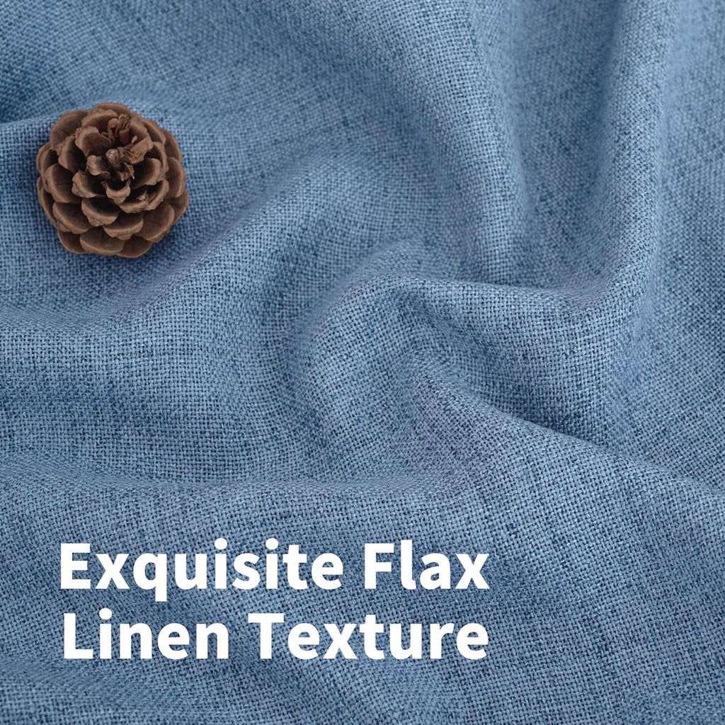 YoungsTex Denim Blue Linen Curtains 40 Inch Length for Bathroom Window, Small Drapes with Rod