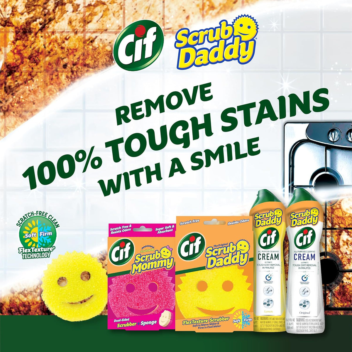 Scrub Daddy Sponges & Cif All Purpose Cleaner, Lemon - Non Scratch Sponges for Kitchen + Bathroom