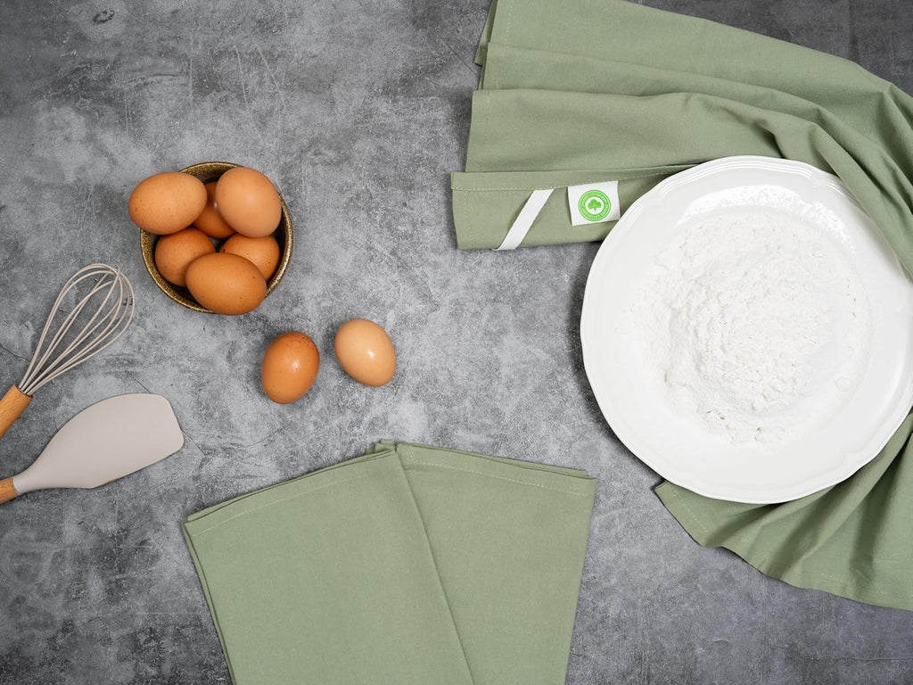 Sage Green Flour Sack Tea Towels - 100% Organic Cotton, 5 Pack, 27"x27", Highly Absorbent Dish