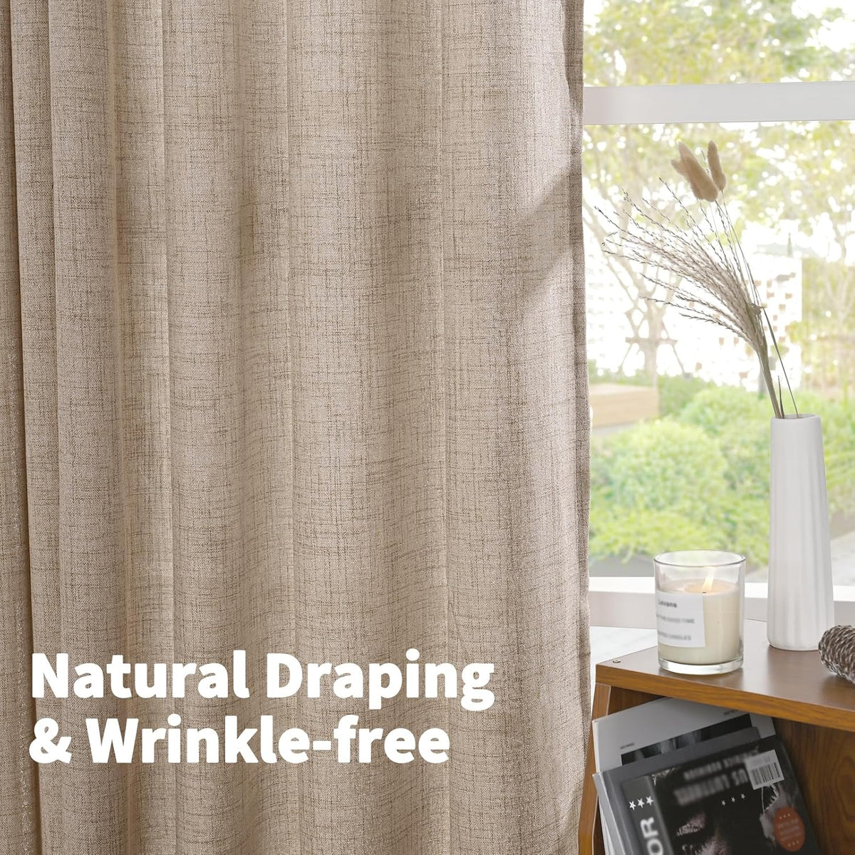 YoungsTex Short Linen Curtains 40 Inch Length for Cafe Window, Small Drapes Light Filtering with