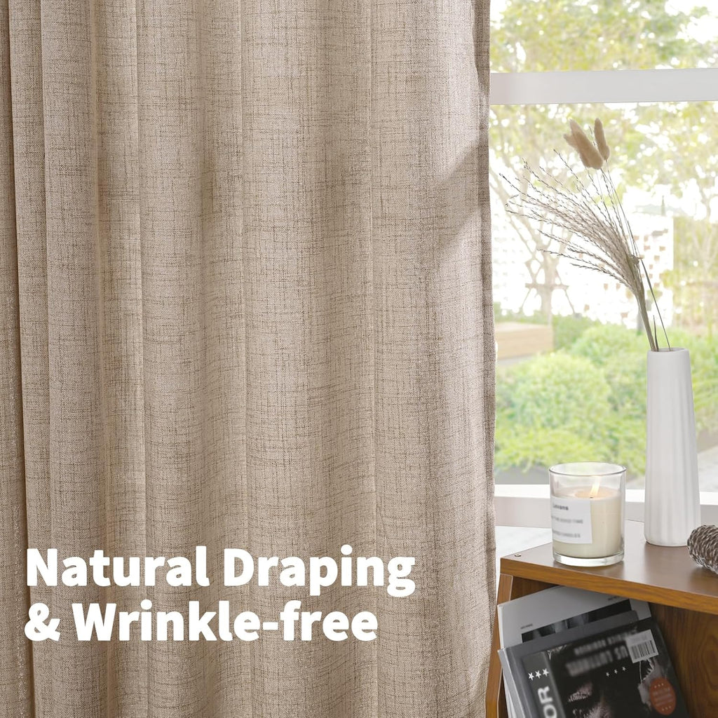 YoungsTex Oatmeal Linen Curtains 36 Inch Length for Short Kitchen Window, Textured Small Drapes