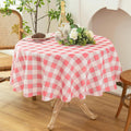 Waterproof Plaid Tablecloth Fabric - Round 50 Inch Classic Gingham Checker Table Cloth for