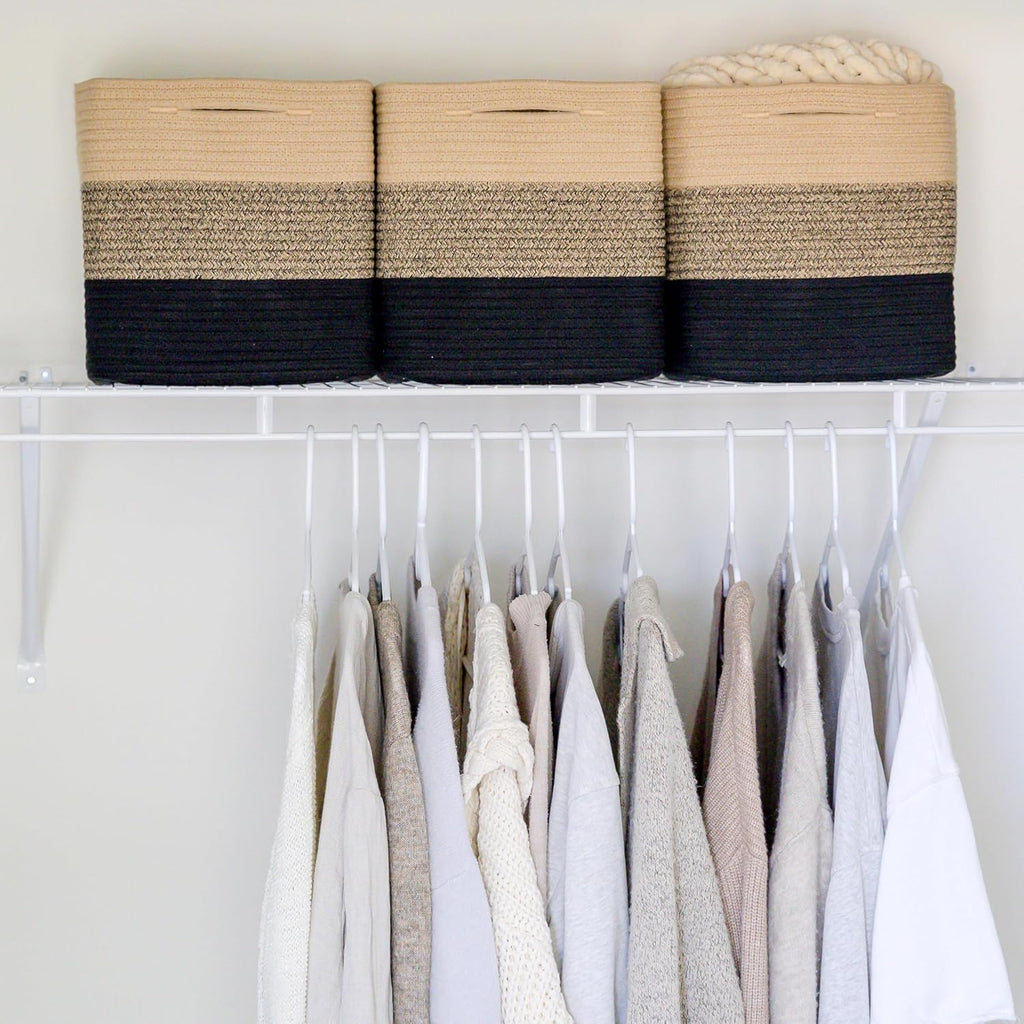 NaturalCozy Storage Cubes 11 Inch Cotton Rope Woven Baskets for Organizing, 3-Pack | Cube Storage