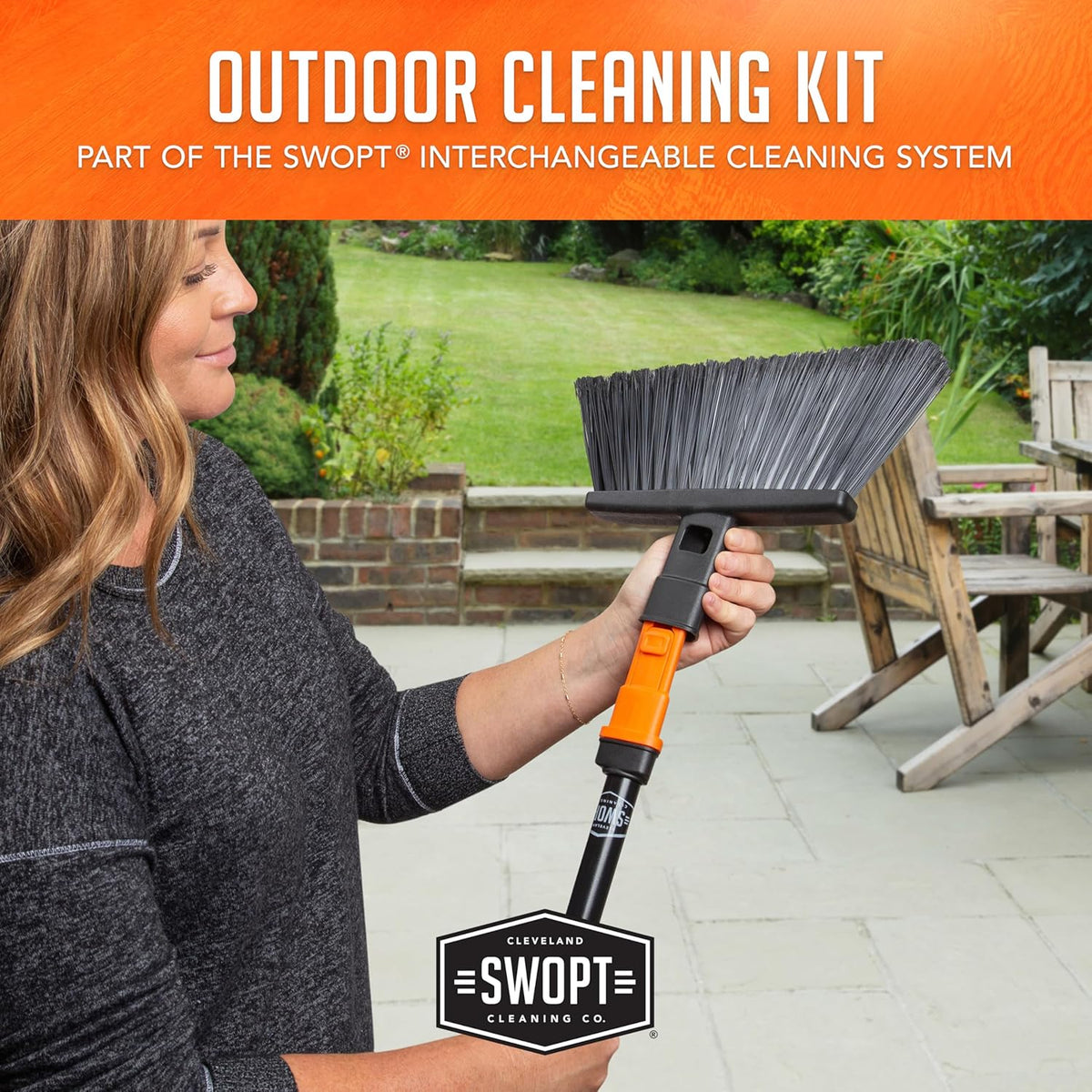 SWOPT Angled Broom Head + Push Broom Head + 17” Steel Dustpan – Multi-Surface Cleaning Kit