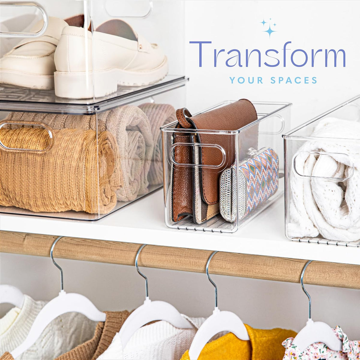 Plastic Food Storage 2 Pack Clear Container Bin with Handles for Organizing Kitchen, Pantry