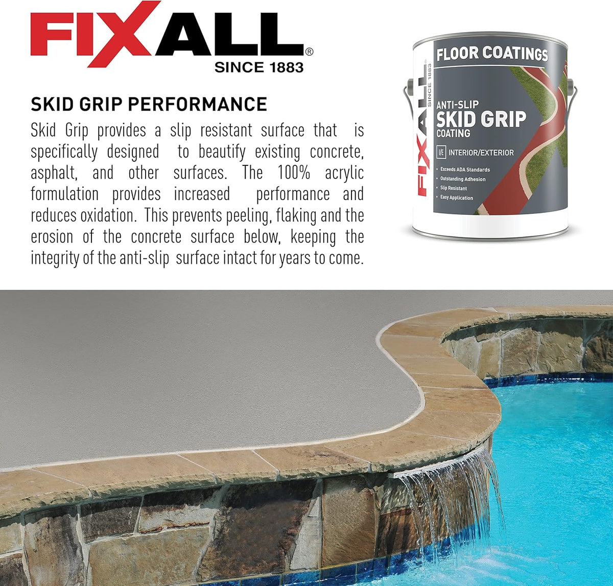 FIXALL Skid Grip Anti-Slip Coating, 1 Gallon, Jet, Exceeds ADA Standards, Ideal for Safety Areas