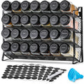 AOZITA Spice Rack Organizer for Cabinet, Spice Organizer with 28 Empty Spice Jars with Black Lids