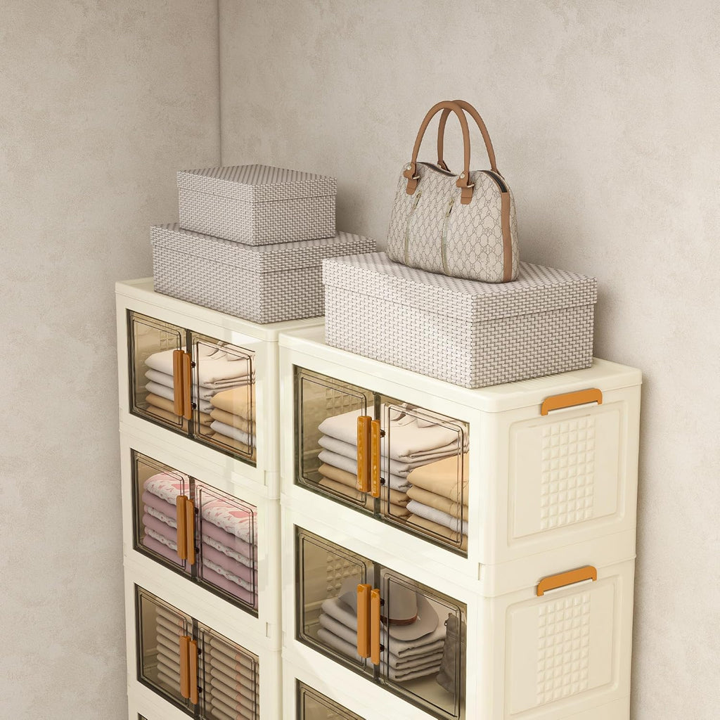 Plastic Stackable Storage Bins with Lids and Wheels, Foldable Closet Organizers and Storage