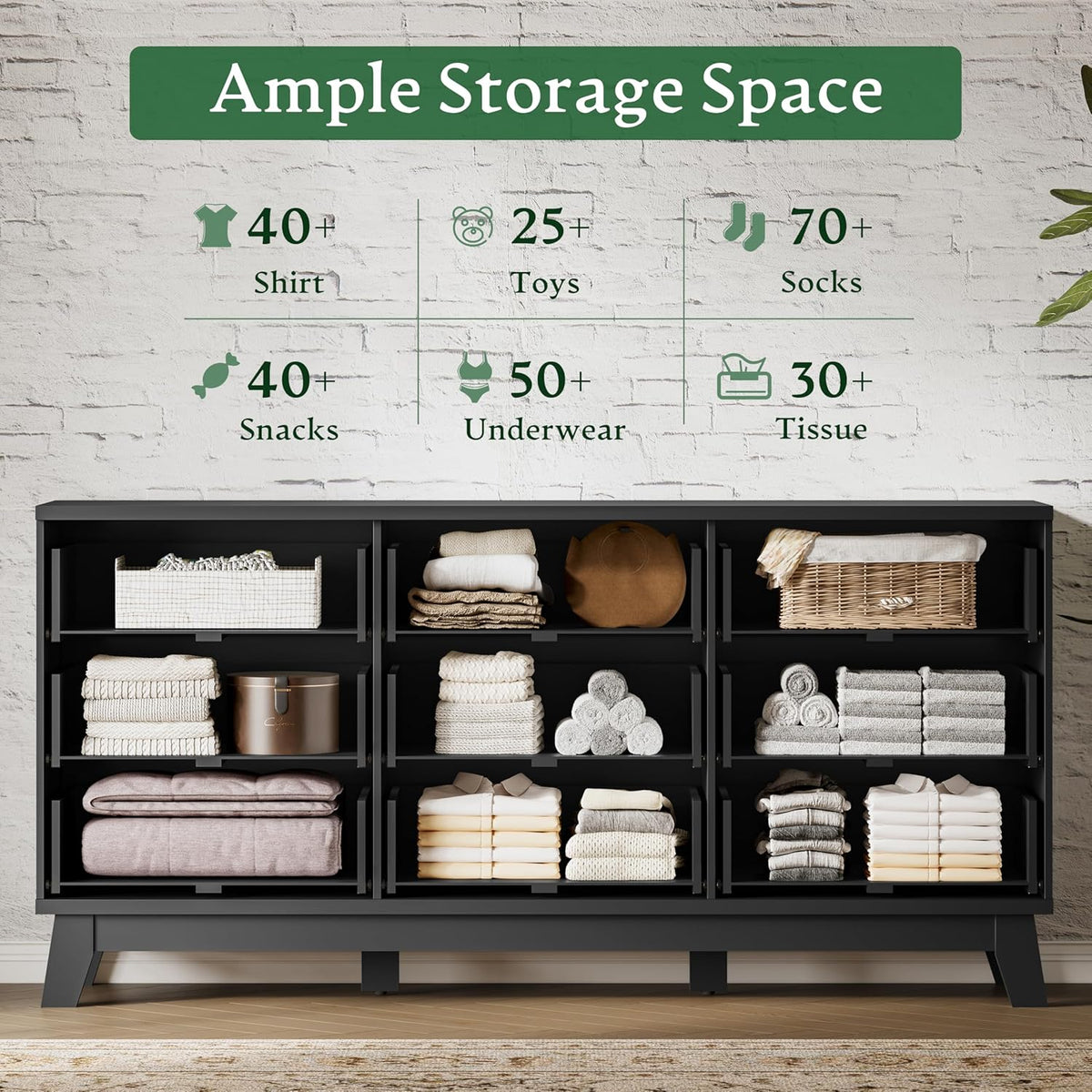 Fluted Dresser with 9 Drawers, 63" Wide Modern Chest of Drawers with Metal Handle, Wooden Dresser