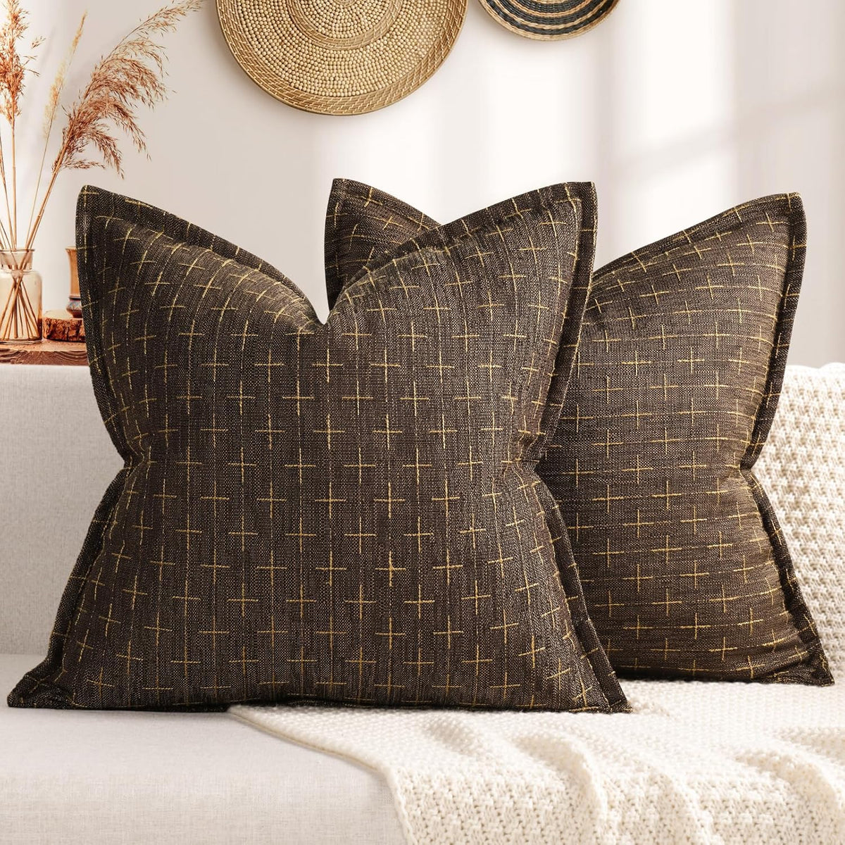 ZWJD Pillow Covers 18x18 Set of 2 Soft Polyester Textured Pillow Covers with Stylish Flange Edge
