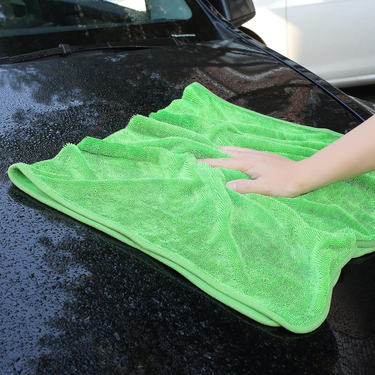 JOYMOOP Microfiber Towels for Cars, 3 Pack 35.4" x 23.6" Car Drying Towel, Green Reusable Car