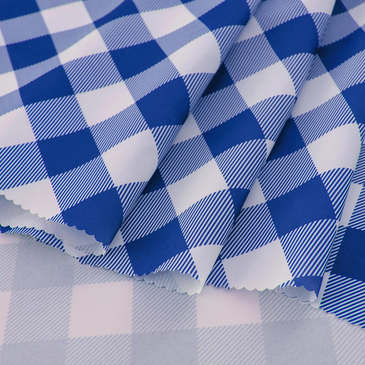 Waterproof Plaid Tablecloth Fabric - Round 120 Inch Classic Gingham Checker Table Cloth for