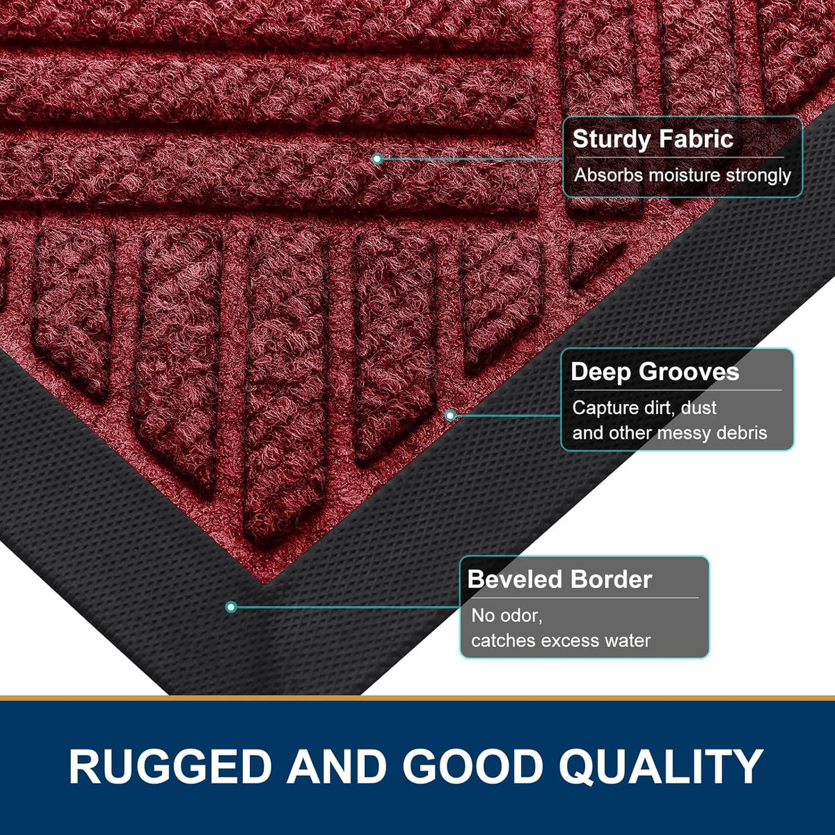 Smiry Front Door Mat Outside Entrance, Heavy Duty Outdoor Indoor Mat, Natural Rubber Doormat, Non