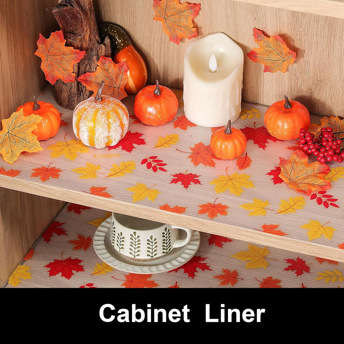 Cooyes Fall Maple Leaf Shelf Liner, Non-Adhesive Waterproof Drawer Liner, Easy-to-Cut EVA Shelf