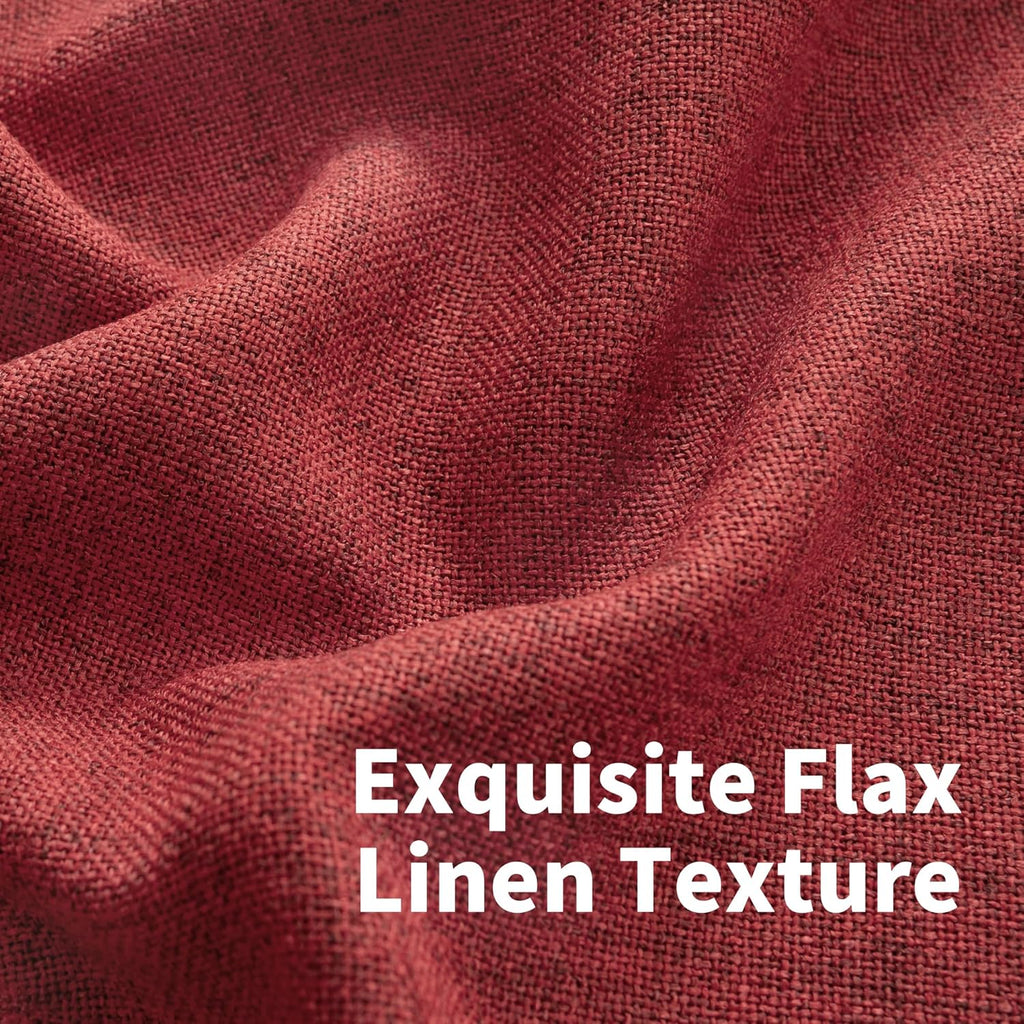 YoungsTex Red Linen Curtains 45 Inch Length for Kitchen, Short Window Drapes with Rod Pocket Back