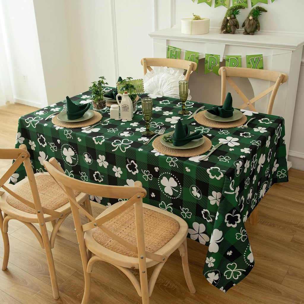 Saint Patricks Day Classic Buffalo Shamrock Tablecloth Fabric - Oblong 58x144 Inch Water Proof