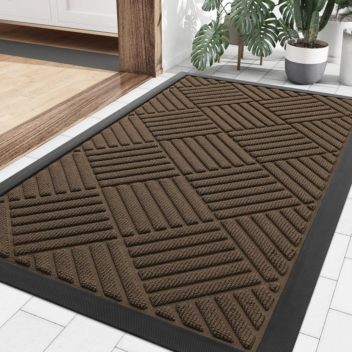 Smiry Front Door Mat Outside Entrance, Heavy Duty Outdoor Indoor Mat, Natural Rubber Doormat, Non