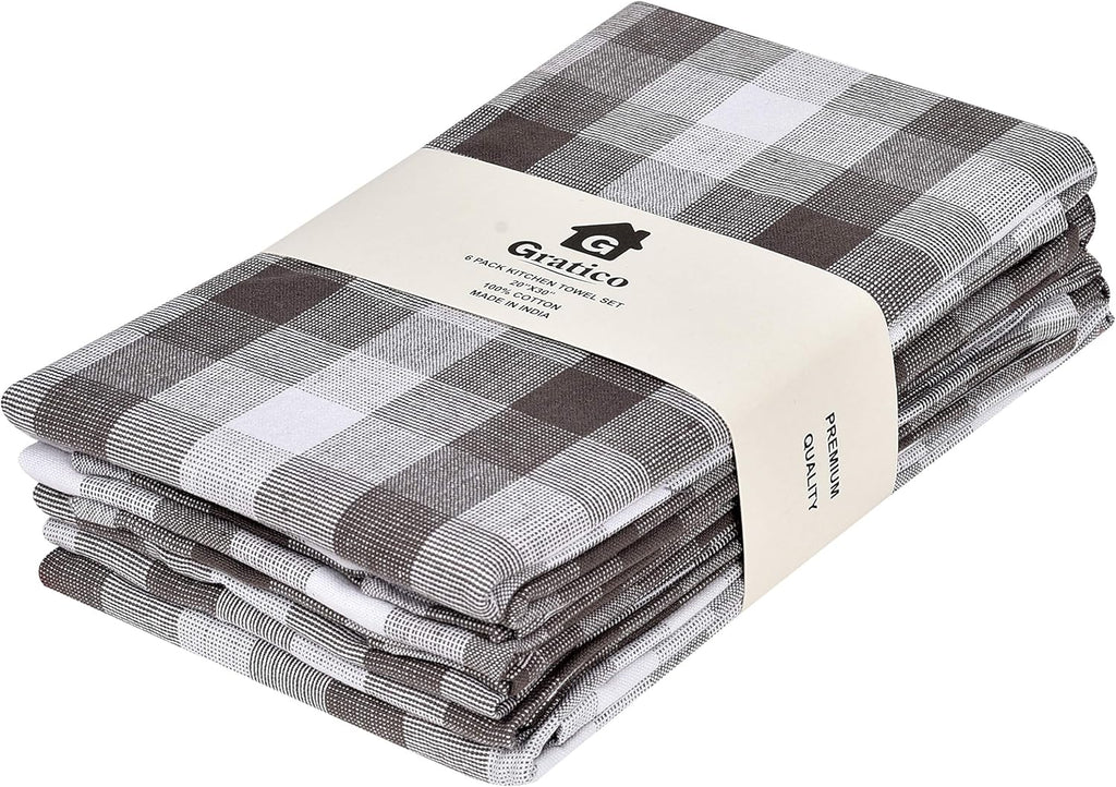 Kitchen Towels Set of 6 Soft Premium Cotton Highly Absorbent Dish Towels 20X30 Inches, Washable &