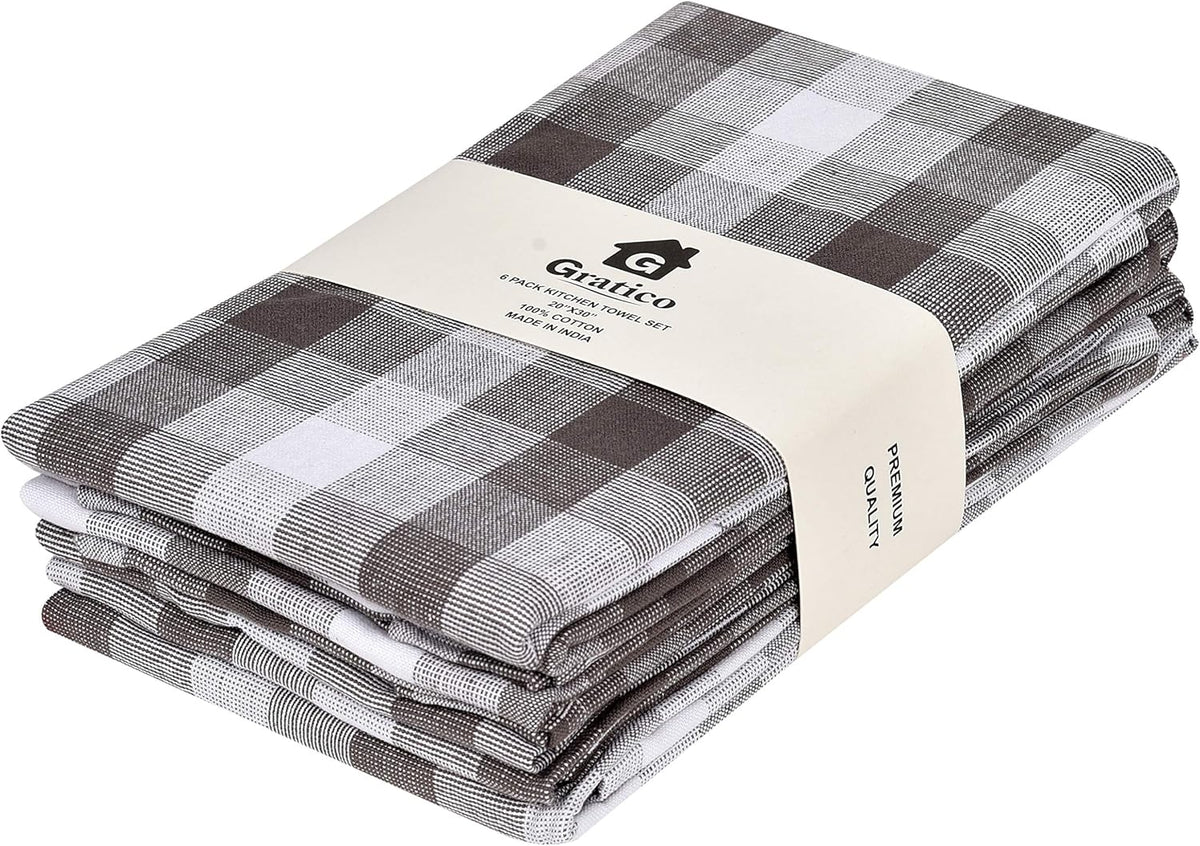 Kitchen Towels Set of 6 Soft Premium Cotton Highly Absorbent Dish Towels 20X30 Inches, Washable &