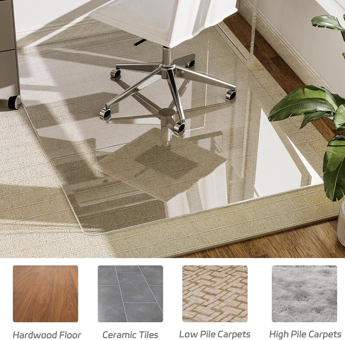 GLSLAND 46"x46" Tempered Glass Chair Mat Square Heavy-Duty Floor Protector for Carpet & Hard Floors