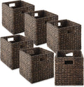 Casafield 10.5" x 10.5" Water Hyacinth Storage Baskets, Espresso - Set of 6 Collapsible Cube