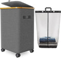 Laundry Hamper with Wheels,20 Gal (75L) Laundry Basket with lid Rolling Clothes Hamper Foldable