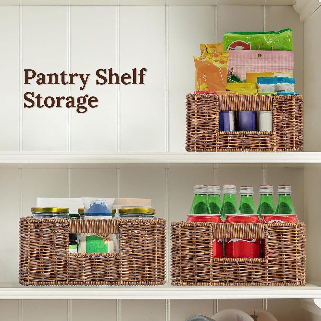 Baskets for Organizing, Undershelf Wicker Storage, Hand Woven Organizer for Closet Organization