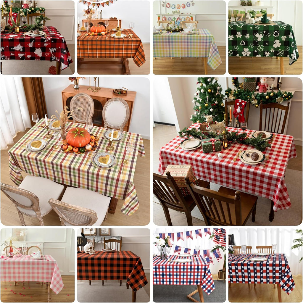 Classic Gingham Tablecloth Fabric - Oblong 58x120 Water Resistant Chequered Pattern Table Cloth for
