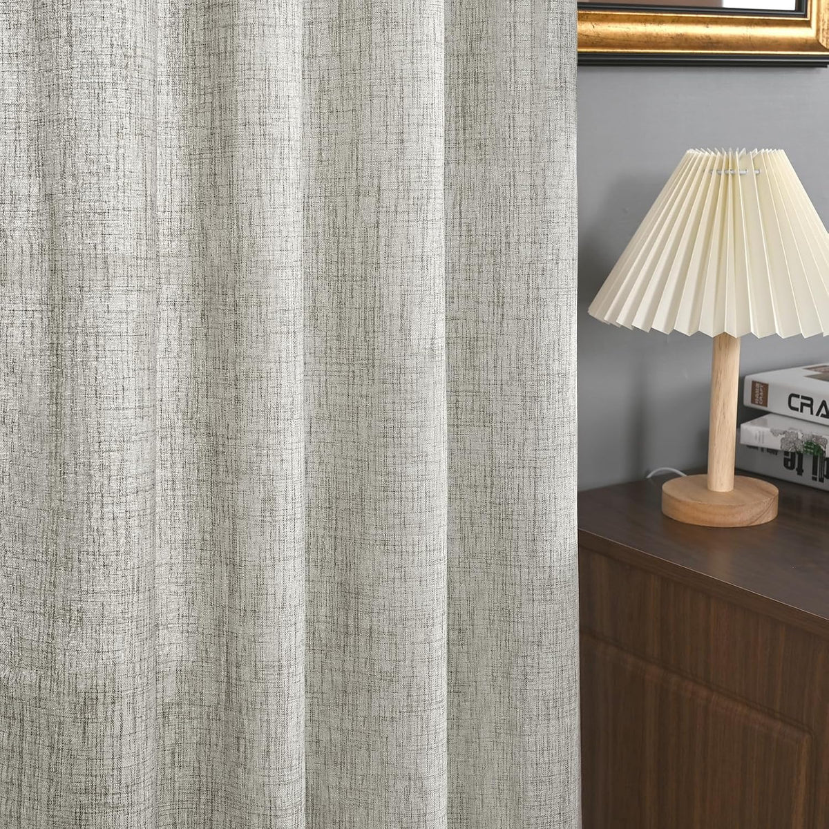 YoungsTex Dark Grey Linen Semi Sheer Curtains 36 Inch Length for Cafe Winow, Short Drapes Light