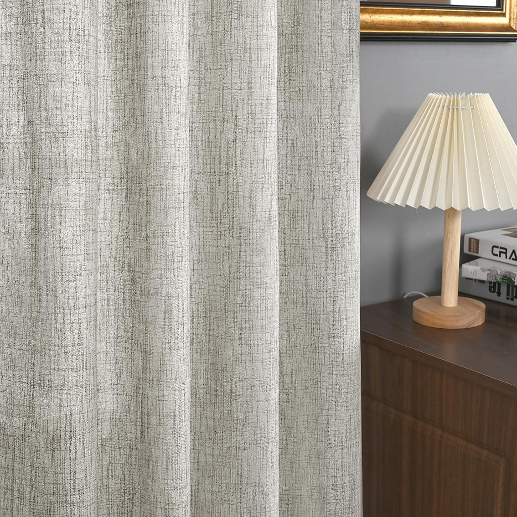 YoungsTex Dark Grey Linen Curtains 95 Inch Length for Living Room Back Tab Textured Window Drapes