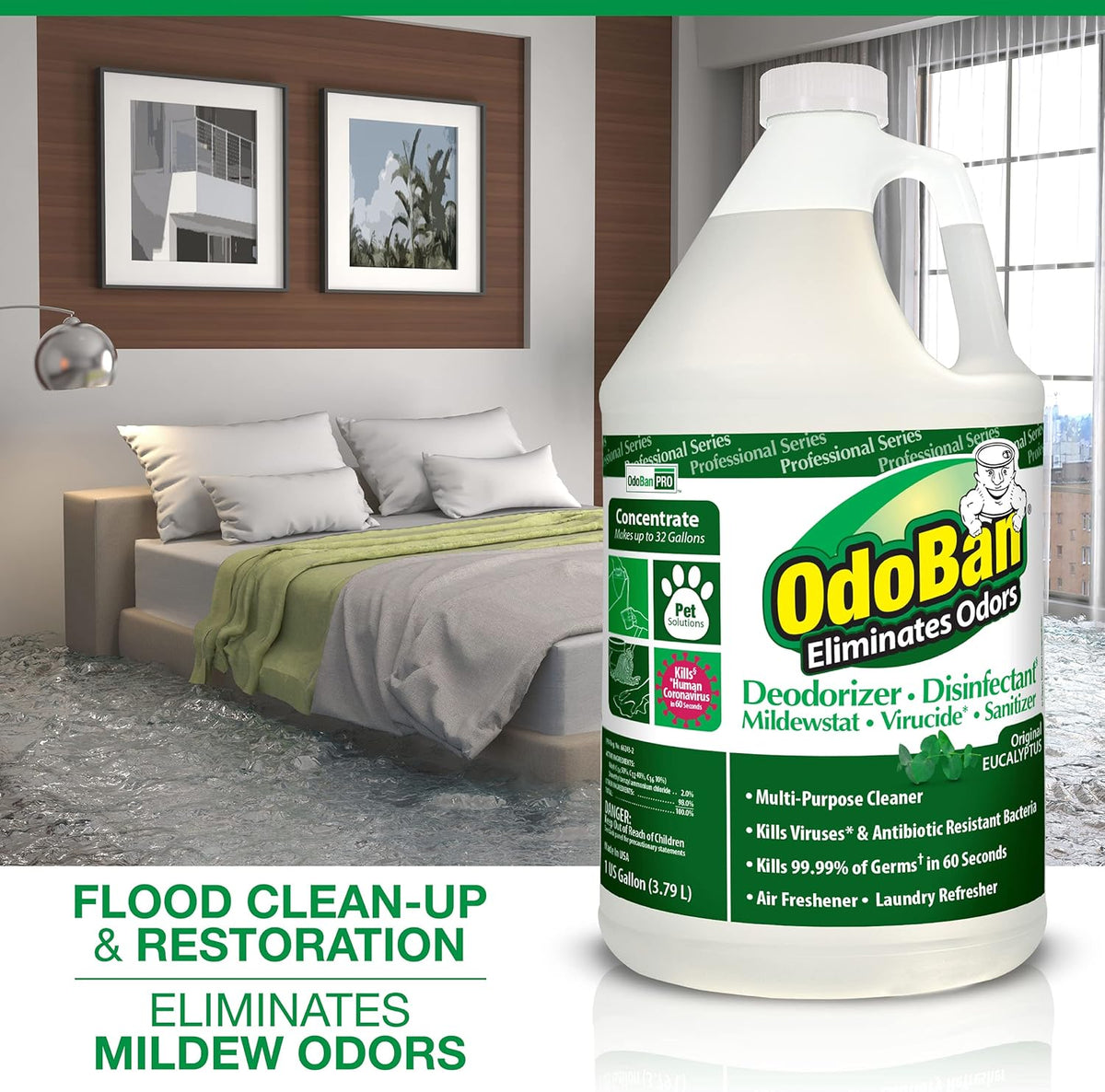 OdoBan Professional Disinfectant and Odor Eliminator Concentrate, Made in the USA, Original