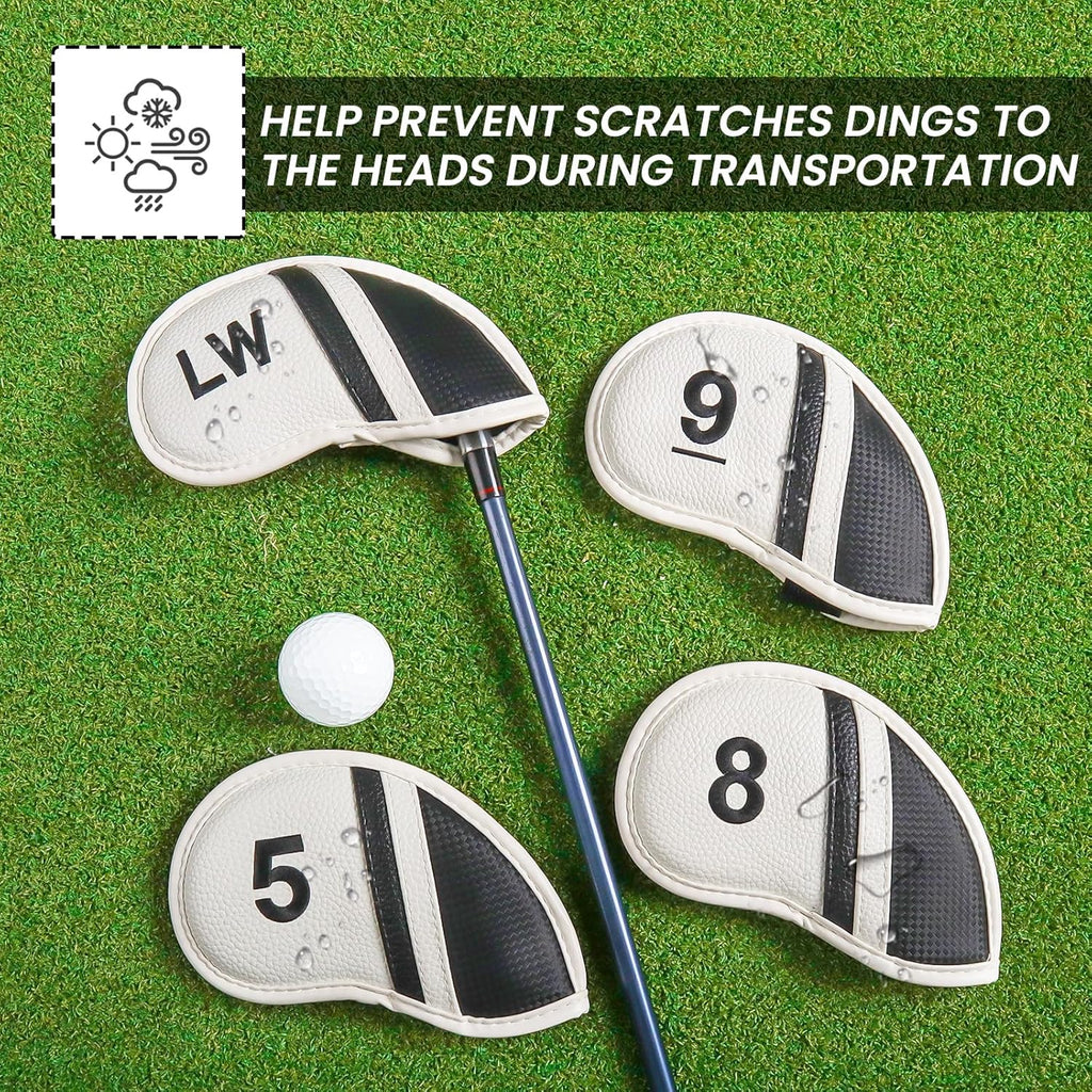 Amy Sport Golf Iron Head Covers Value 12 Pcs Set Thick Synthetic Leather, Protection Weatherproof
