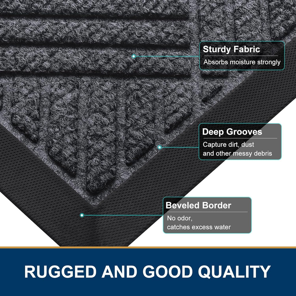 Smiry Front Door Mat Outside Entrance, Heavy Duty Outdoor Indoor Natural Rubber Doormat, Non Slip