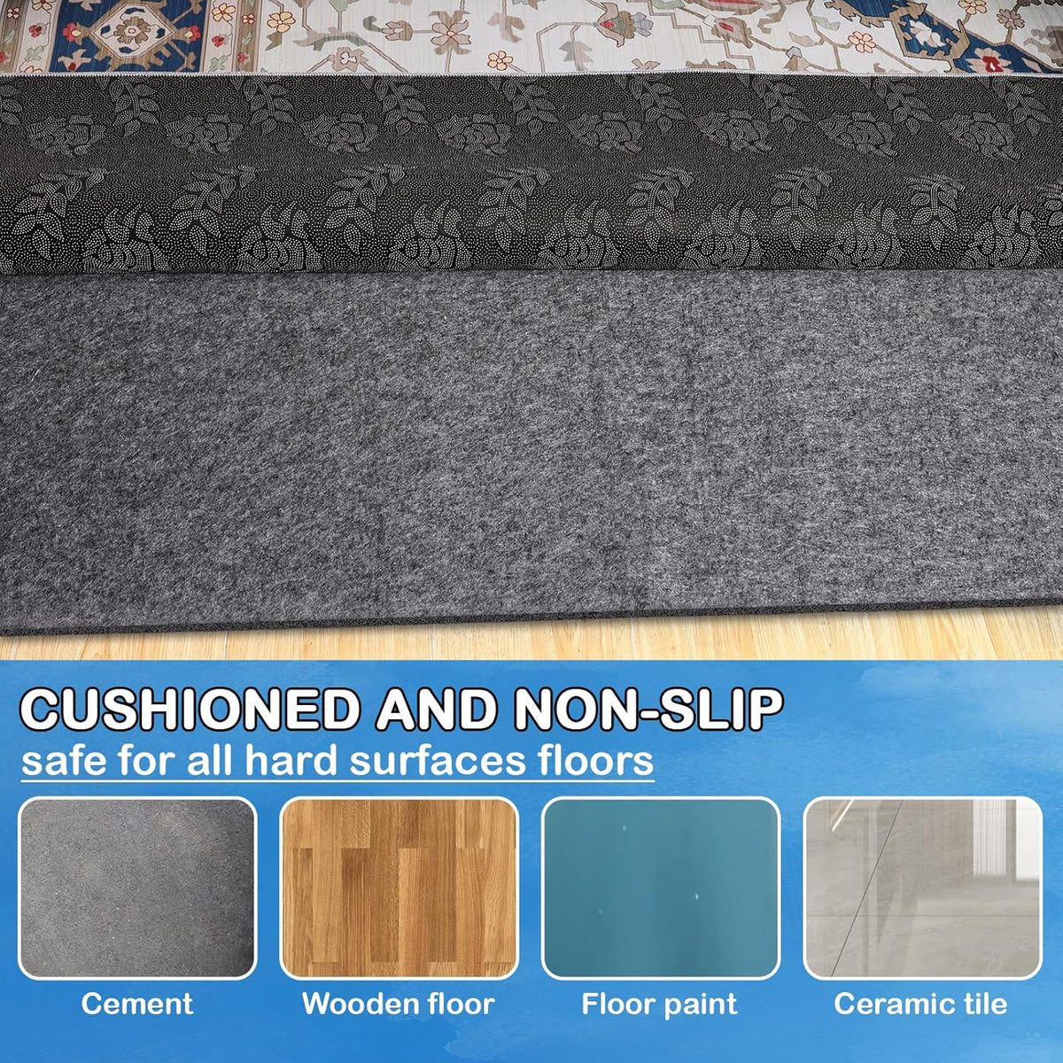 Non-Slip Rug Pads 1/4” Thick, 7x9Ft Waterproof Rugs Non Skid Rug Pad for All Floors and Finishes