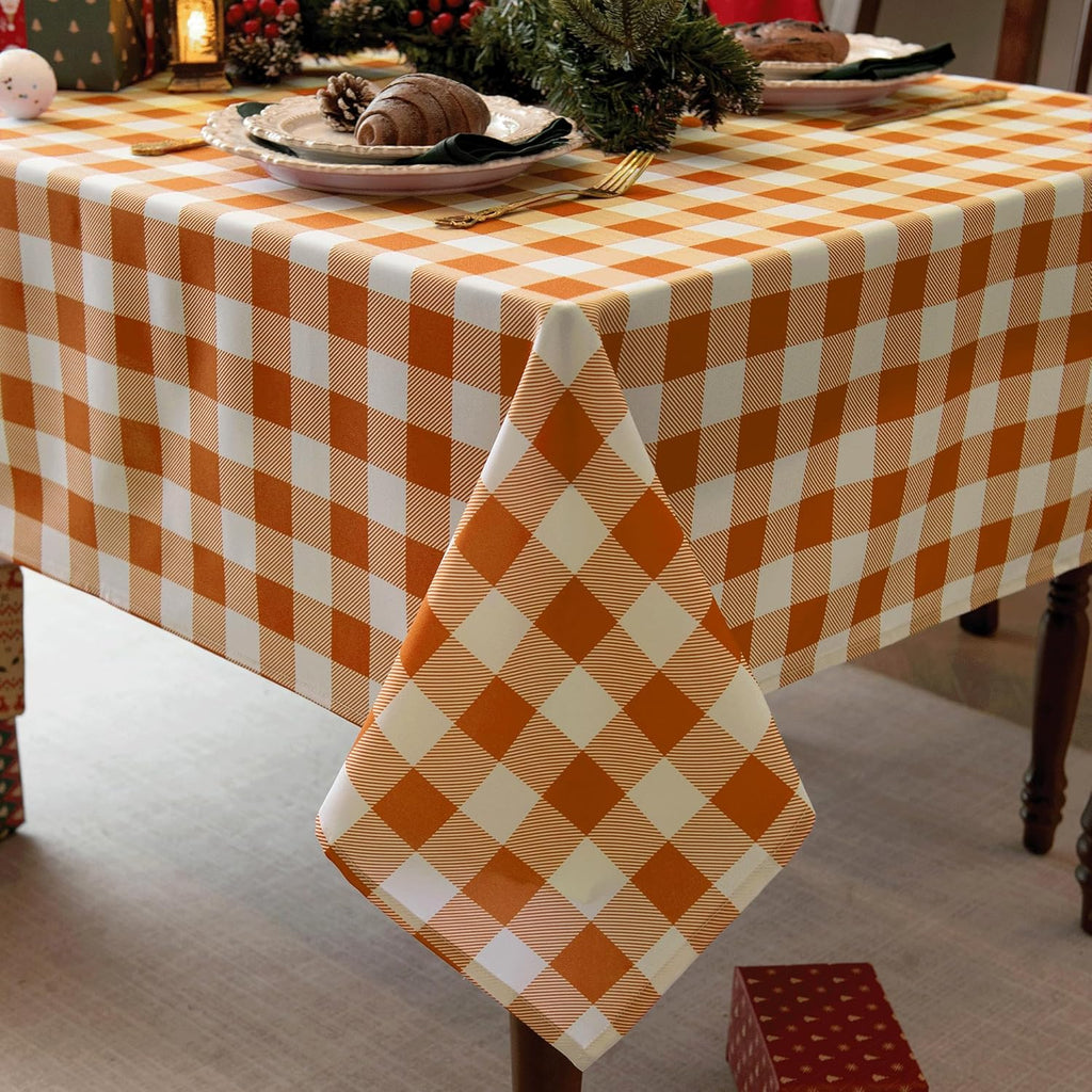 Waterproof Plaid Tablecloth Fabric - Oblong 52x70 Inch Classic Buffalo Tartan Table Cloth for