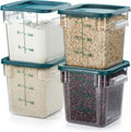 CURTA 4 Pack Food Storage Container with Green Lid - NSF Commercial Grade in 4.0 Qt - Square