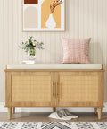 Akxomel 39.4" Rattan Shoe Storage Bench 2 Doors Wooden Entryway Bench Oak