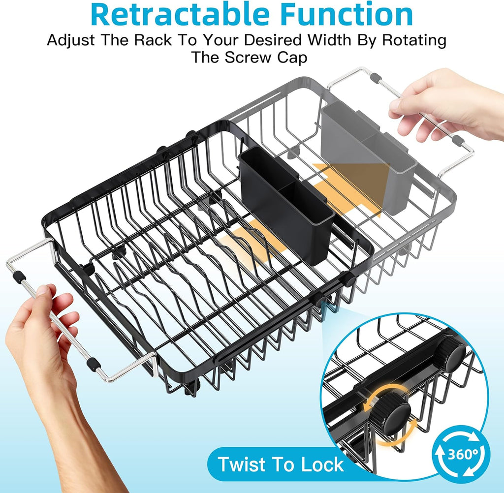 romision Expandable Dish Drying Rack Over The Sink Small Metal Stainless Steel Plate Holder for