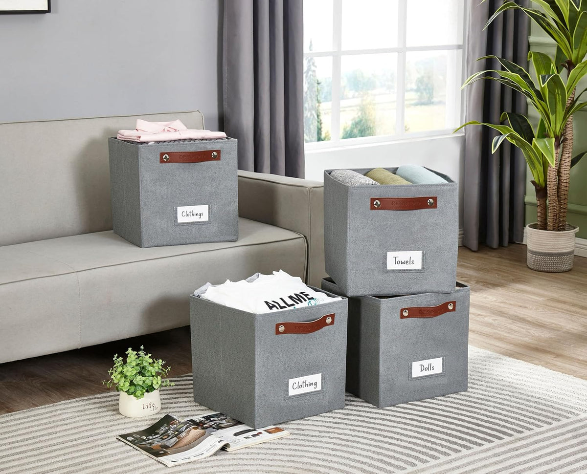 DECOMOMO Storage Bins, Cube Storage Bin with Labels, Fabric Storage Cubes for Shelves (11" / 6pcs