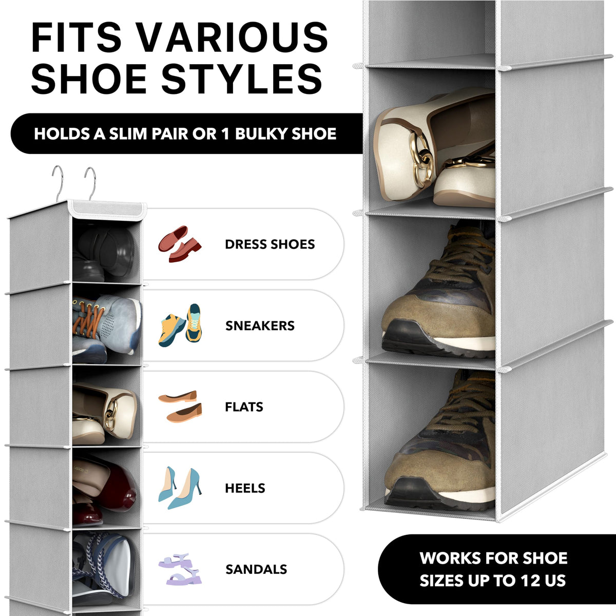 Simple Houseware 10 Shelves Closet Hanging Shoe Organizer, Gray