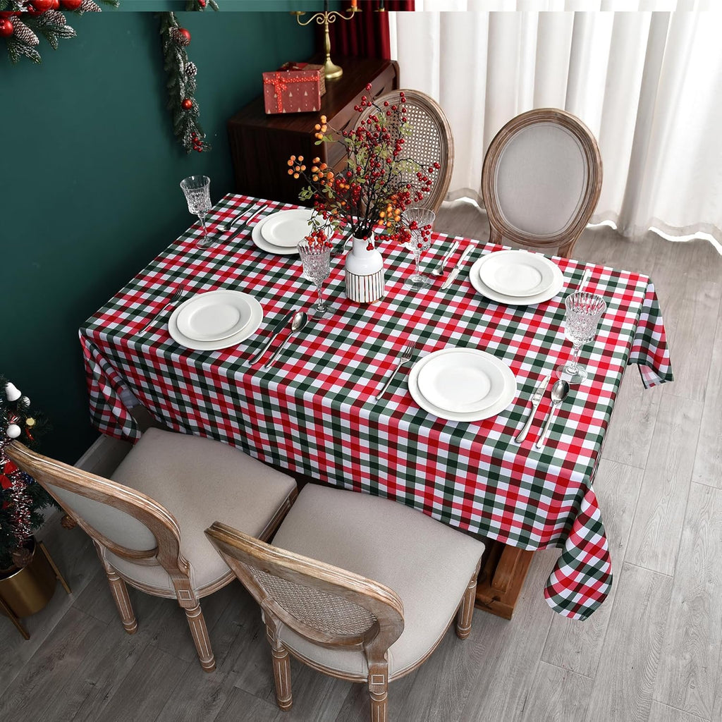Red Gingham Christmas Plaid Tablecloth - Rectangular 58x102 Inch Water Resistant Table Cloth for