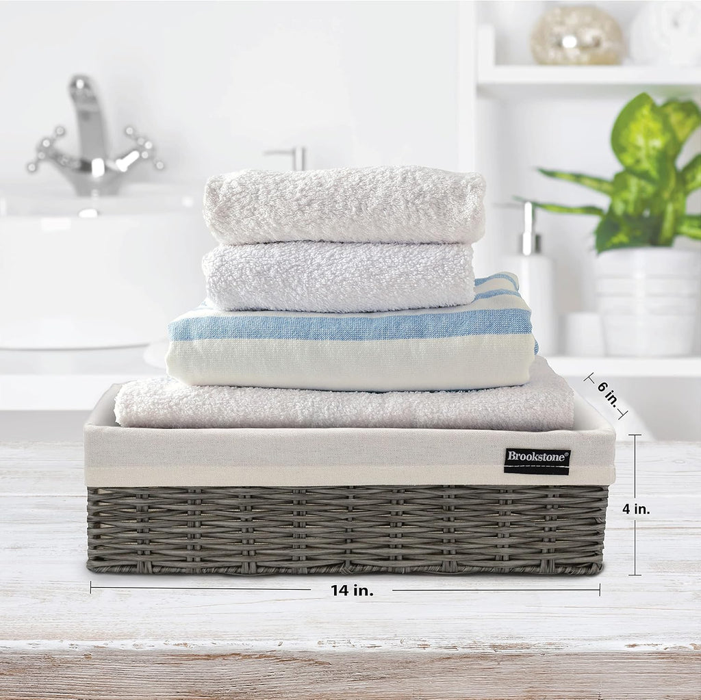 Brookstone Wicker Shelf Storage Basket Decorative Shelf Bin, bathroom organizers and storage, Boho