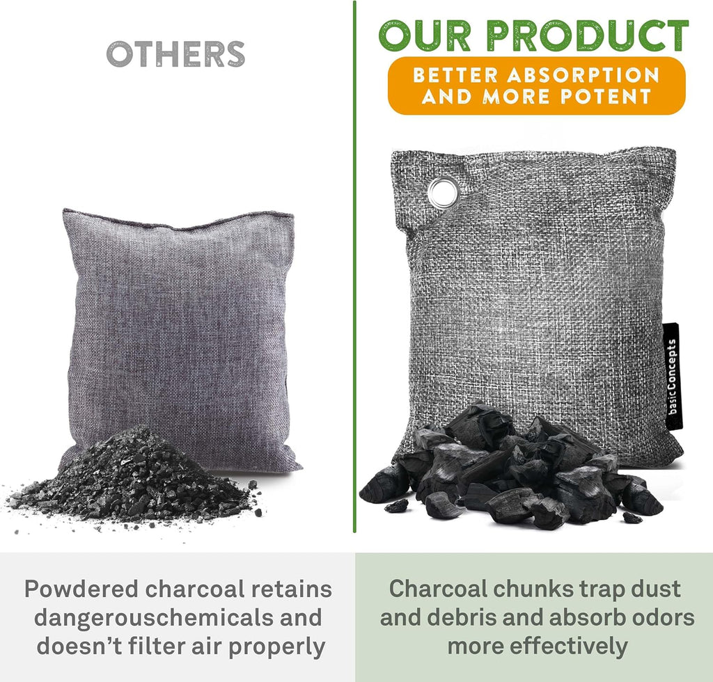 Charcoal Odor Absorber for Strong Odor (6 Pack, 100g each), Bamboo Charcoal Air Purifying Bag